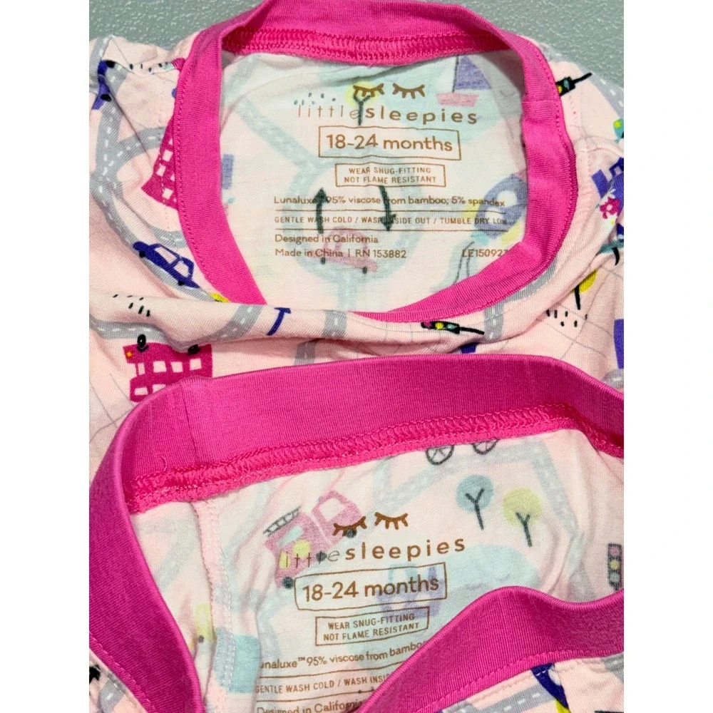 Little Sleepies Pajama Set Girls sz 18-24M Pink Road Trip Bamboo Viscose pajamas